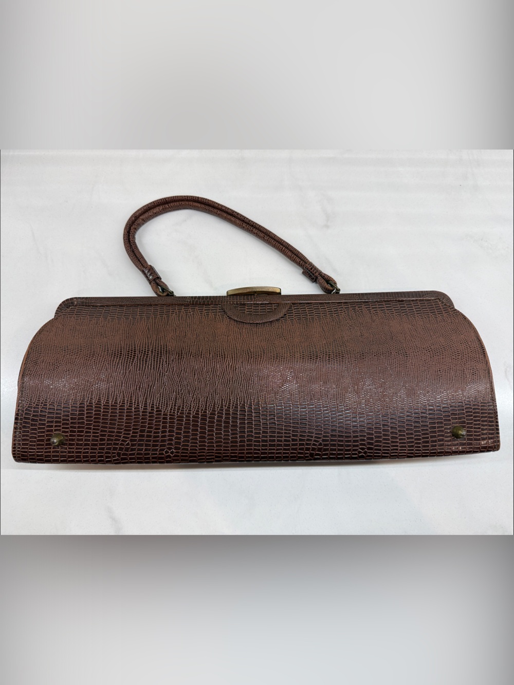Garay Vintage Brown Lizard Grain Clutch